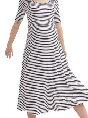 Hatch Colette Striped Ribbed Fit & Flare Midi Maternity Dress Stretch Size 3
